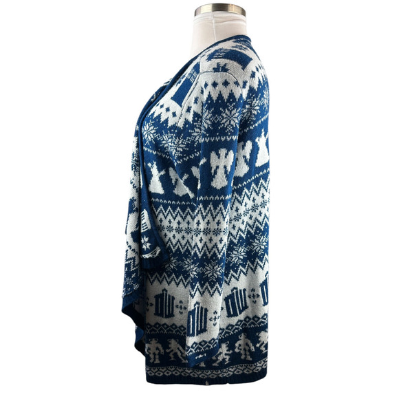 Hot Topic x Doctor Who Fair Isle Open Cardigan Drape Blue & White Plus Size 2X - Picture 5 of 16